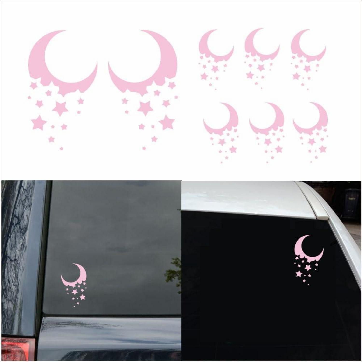 LuxusKollektion Aufkleber Autoaufkleber Mond Sterne Vinyl 8er Spiegel Motorradhelm Pink