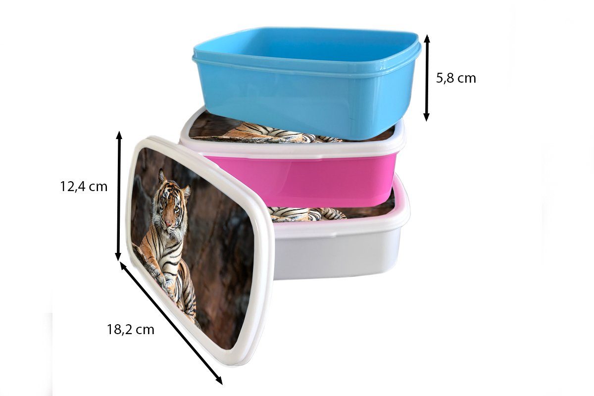 MuchoWow Lunchbox Tiger Berge, und Erwachsene, Brotbox weiß Kinder - Mädchen - für Felsen Jungs Kunststoff, und Brotdose, für (2-tlg)