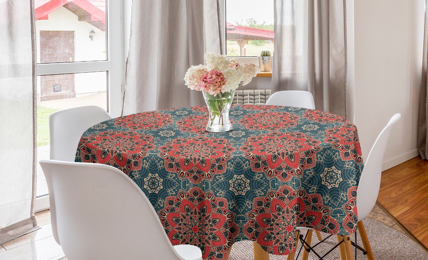 Abakuhaus Tischdecke Kreis Tischdecke Abdeckung für Esszimmer Küche Dekoration, Mandala Kultur Blumen