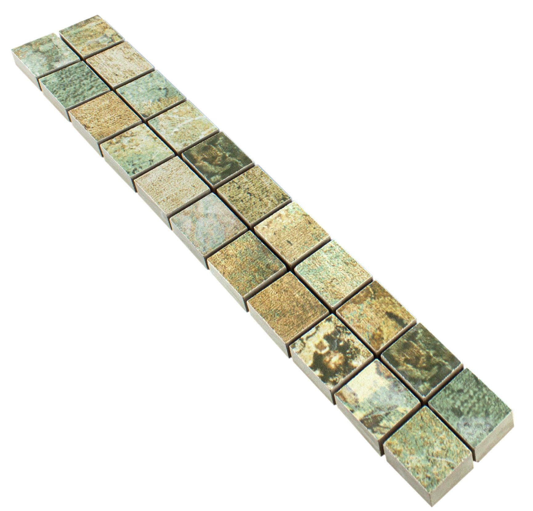 Mosafil Mosaikfliesen Feinsteinzeug Fliesen Bordüre Helena 25x25mm, Feinsteinzeug 29.500x5.200, beige-braun-grün, Frostsicher - Wasserfest