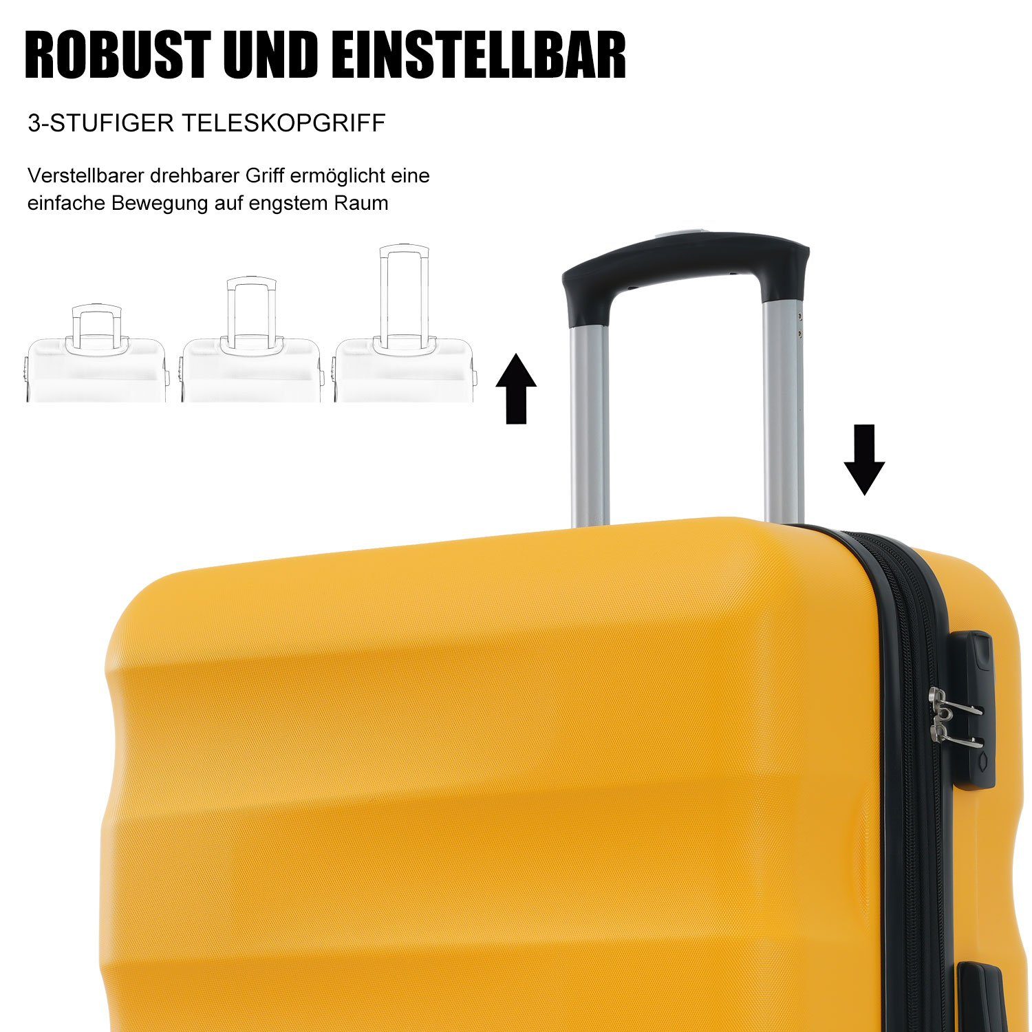 Flieks Hartschalen-Trolley, 4 Rollen, Erweiterung Handgepäck Reisekoffer, mit Koffer TSA-Schloss, Gelb