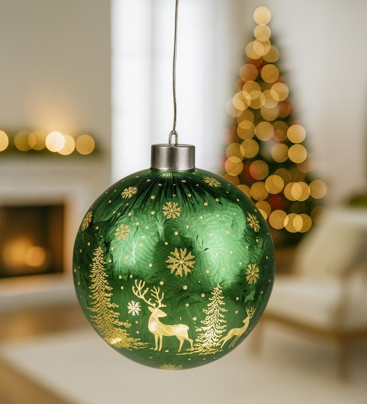 formano LED Dekolicht LED Weihnachtskugel Frosty Grün zum Hängen 10 cm Hängelicht Farbglas, LED fest integriert