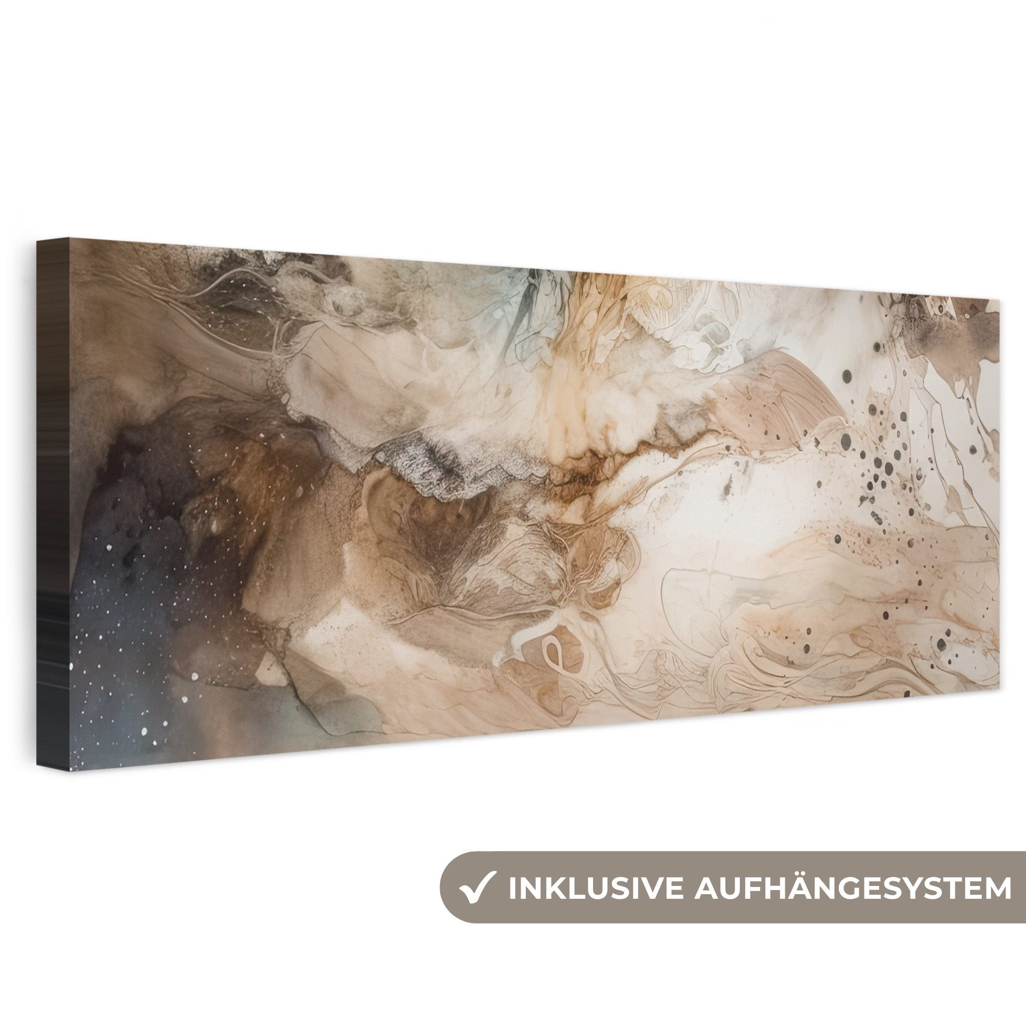 OneMillionCanvasses® Leinwandbild Panorama Abstrakt - Beige - Farbe - Kunst - Natur - Blumen, Fotodruck (1 St), Wandbild, Deko Schlafzimmer Wohnzimmer Flur 60x20 cm