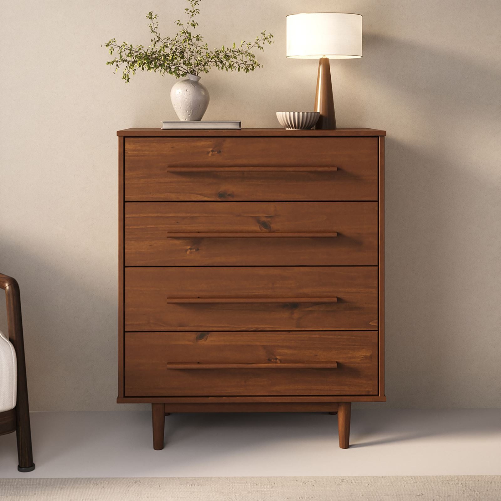 IDIMEX Kommode TECCA, Schubladenschrank mit 4 Schubladen aus Massivholz Kastanie Finish