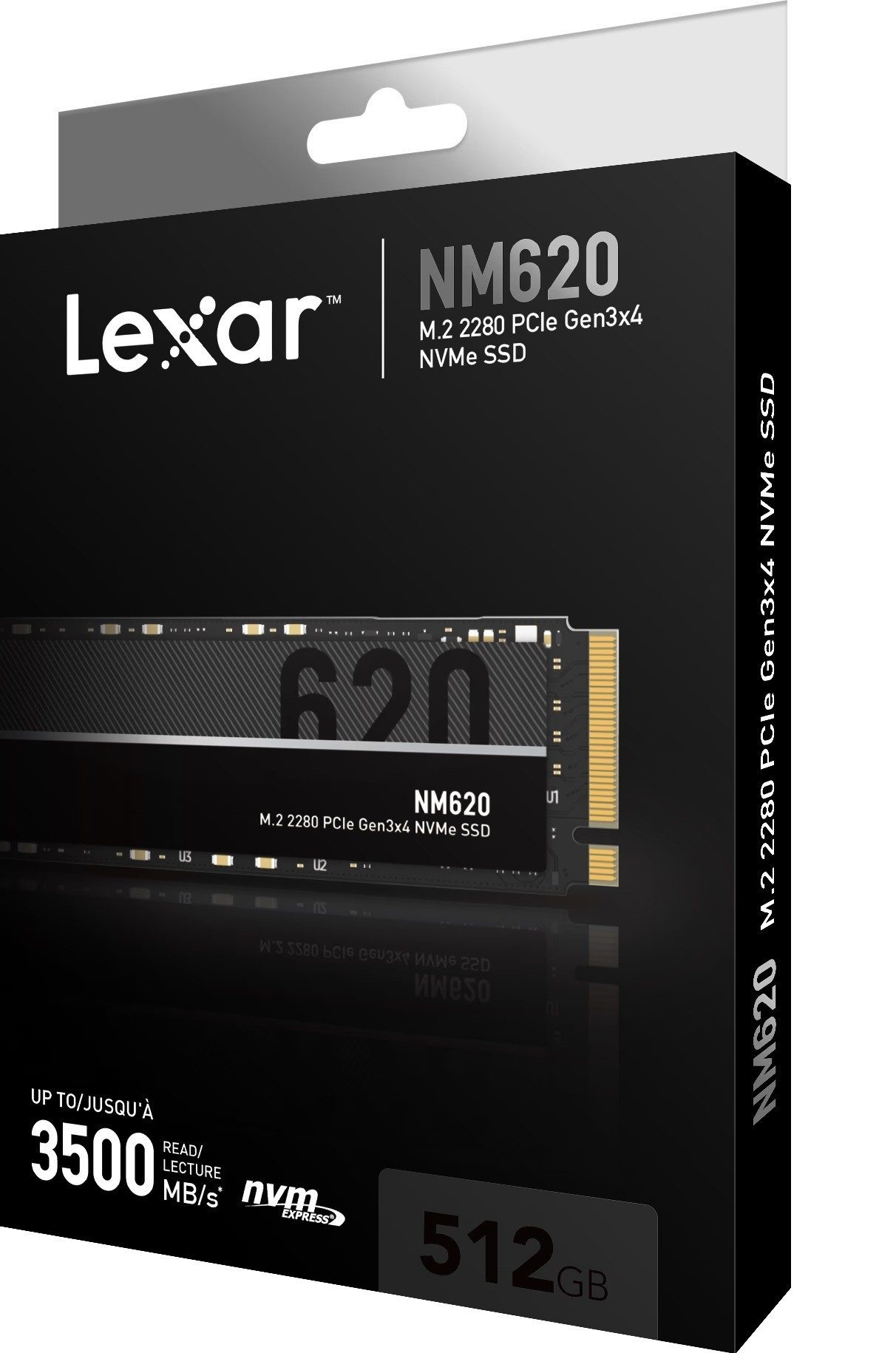 Lexar NM620 512GB NVMe SSD Gaming M.2 2280 interne SSD (512 GB) M.2" 3300 MB/S Lesegeschwindigkeit, 2400 MB/S Schreibgeschwindigkeit, Features: PCIe Gen3x4, NVMe 1.4, 3D NAND, M.2 2280