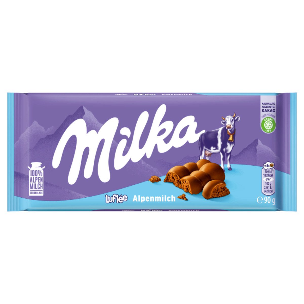 MILKA Schokolade, Milka Luflee Alpenmilch mit zahlreichen kleinen Luftbläschen 90g