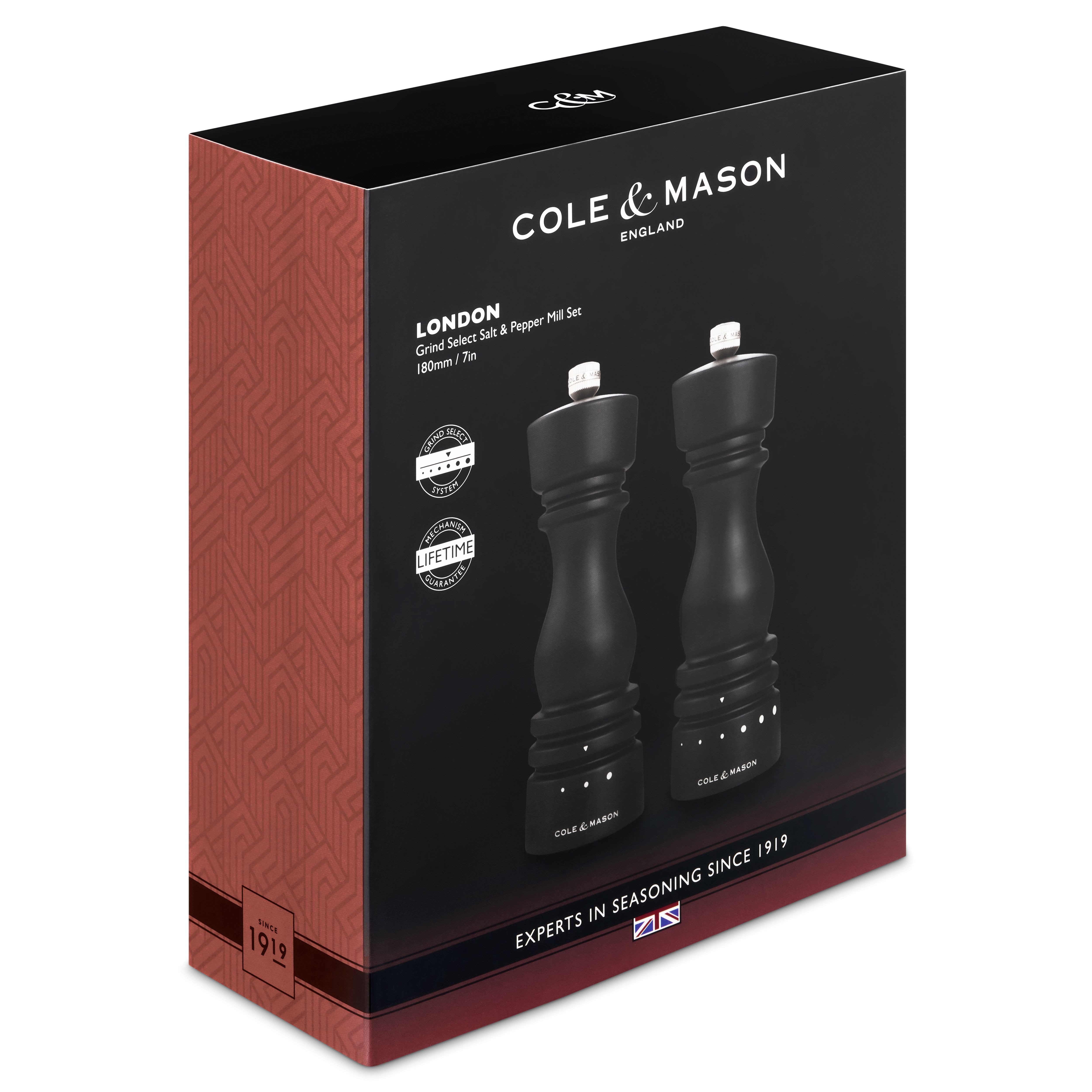 Cole & Mason Salz-/Pfeffermühle Set aus Buchenholz mit Mahlgrad-Auswahl London, Precision+ Karbonstahlmahlwerk, korrosionsbeständiges Keramikmahlwerk