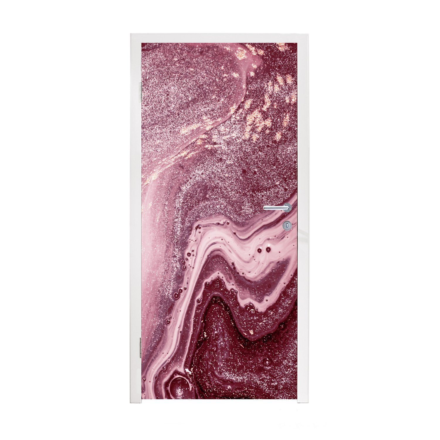 MuchoWow Türtapete Naturstein - Rosa - Glitter, Matt, bedruckt, (1 St), Fototapete für Tür, Türaufkleber, 75x205 cm