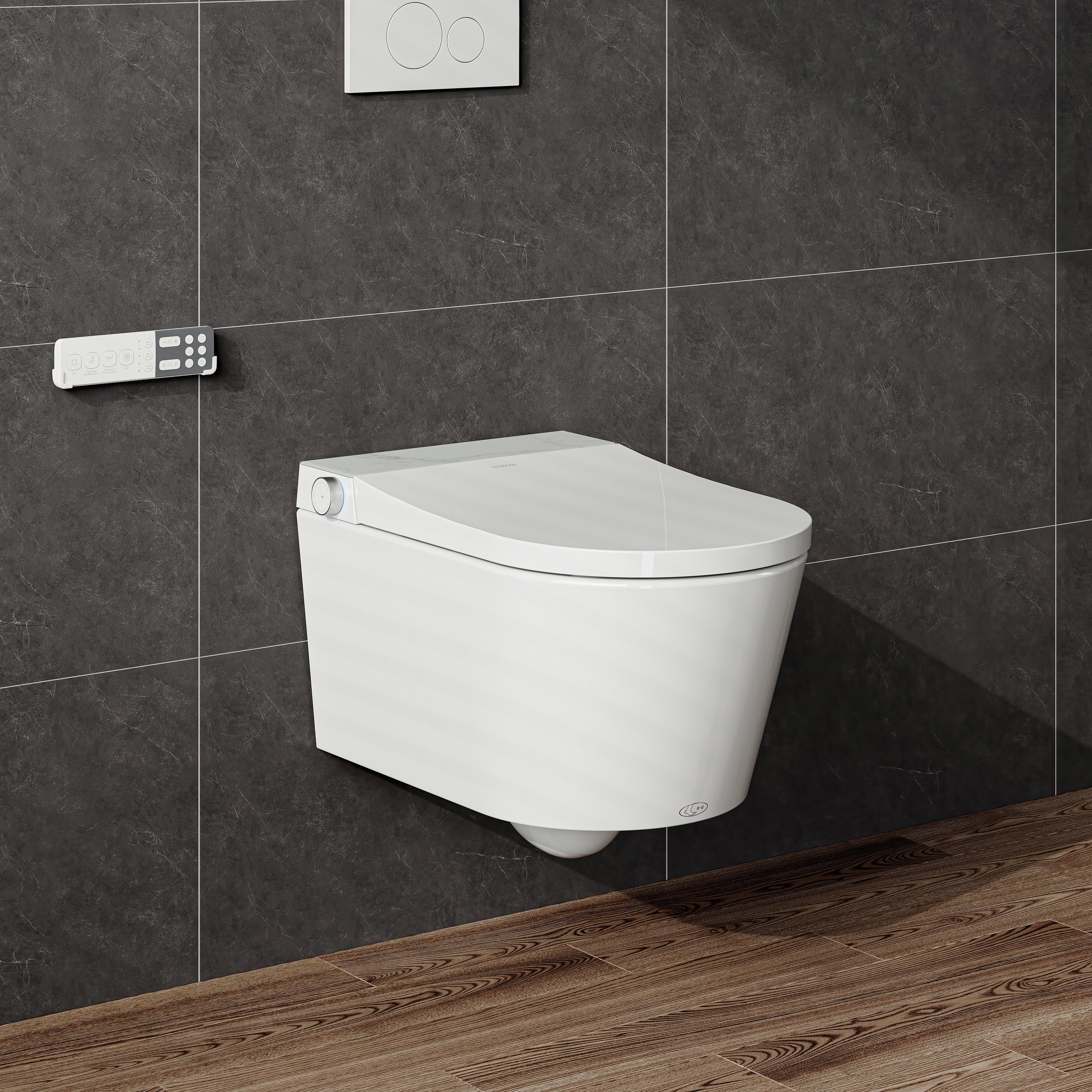 HOROW Dusch-WC Hänge WC mit Bidet Funktion, Japanische Toilette spülrandlos WC, Wand WC, Abgang waagerecht, mit Warmwasser, Beheizter Sitz, Instellbarem Wasserdruck, Warme Lufttrocknung, Damenpflege