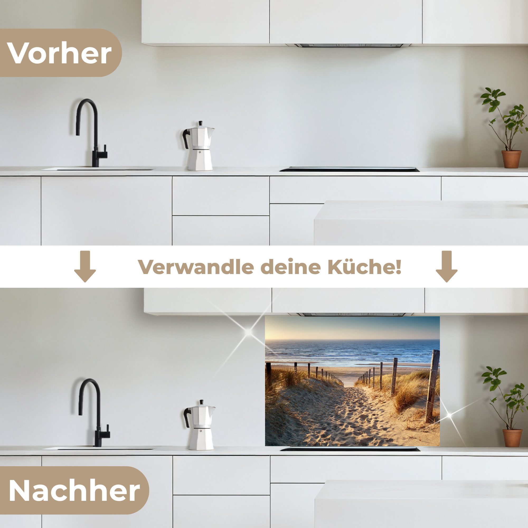 KitchenYeah Küchenrückwand selbstklebend Strand - Meer - Niederlande - Dünen - Sonne, (1-tlg), Spritzschutz, Küche, Rückwand, Küchenwand, Küchenfront, 80x60 cm – Bild 3 von 5