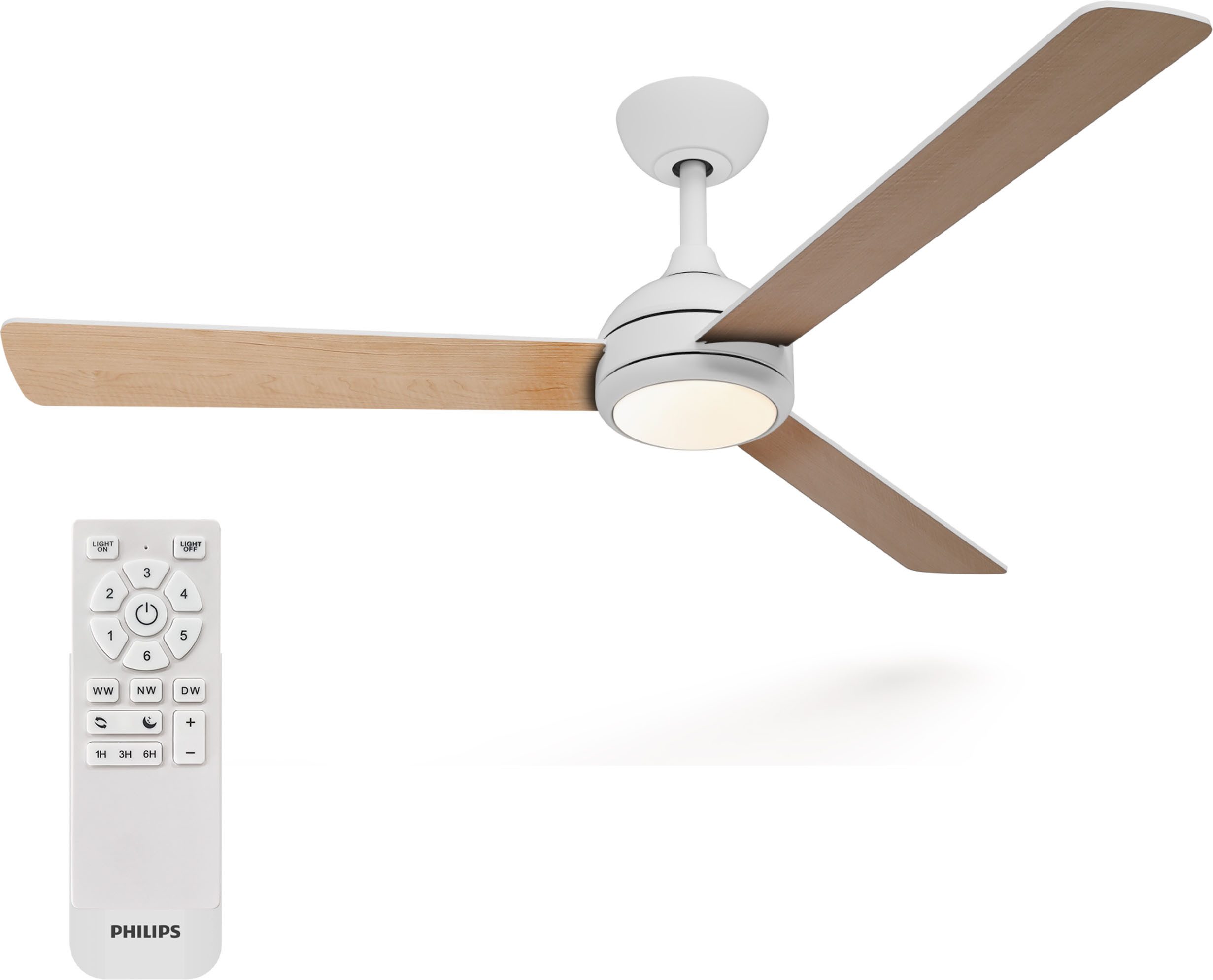Philips LED Deckenleuchte Civx 24W, Ventilator 32W, drehbare Blätter, ⌀132cm schwarz-dunkelbraun, CCT - über Fernbedienung, Dimmer, Dimmfunktion, Ein-/Ausschalter, Farbsteuerung, Fernbedienung, Infrarot inkl., Memoryfunktion, Ventilatorfunktion, dimmbar ü