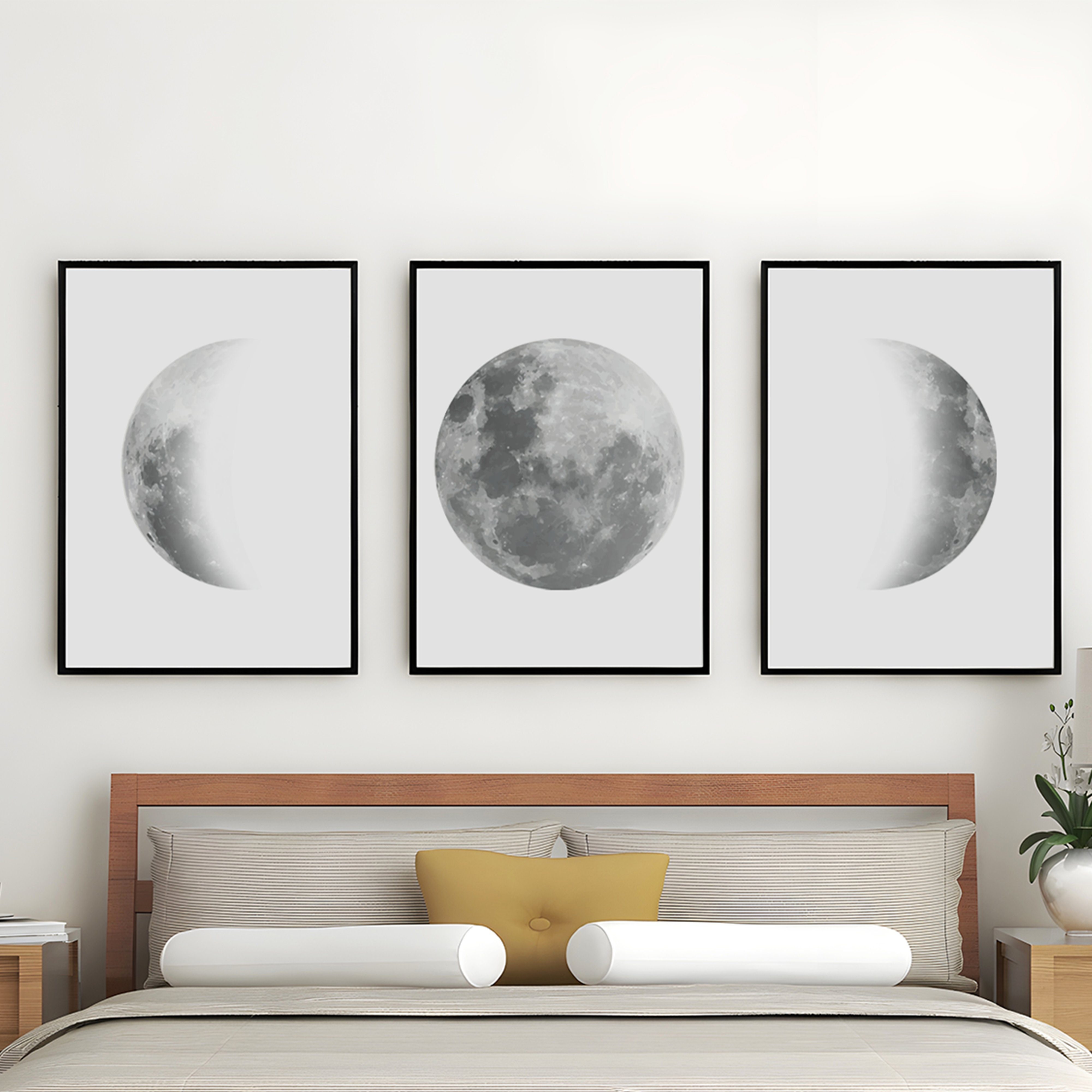 Tigerlino Poster 3er Set Mondphasen Wandbilder Mondposter Wanddeko Mond Bilder