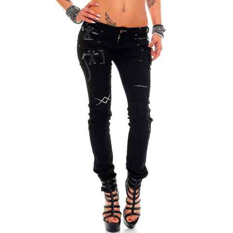 Cipo & Baxx Regular-fit-Jeans Low Waist Hose BA-WD228 mit Zippern und Tribal Effekten