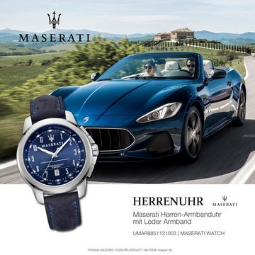 MASERATI Quarzuhr Maserati Herren Uhr Analog Successo, (Analoguhr), Herrenuhr rund, groß (ca. 52x44mm) Lederarmband, Made-In Italy