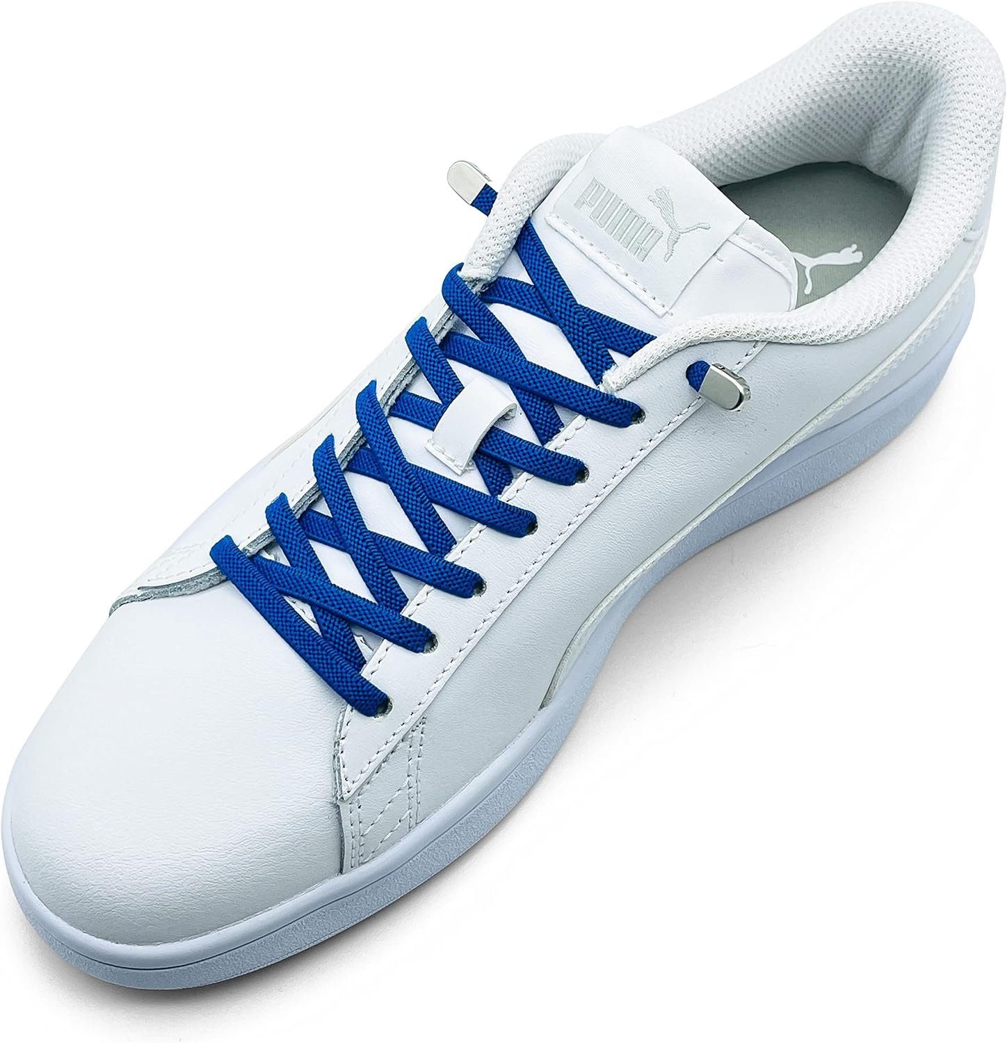 St. 8 Enden blau mit Paar 4 Clips, in inkl. Stück Schnürsenkel 2 für elastische - silber ELANOX (Clips) Schuhe Schnürsenkel