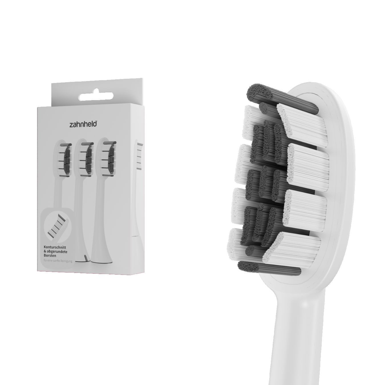 Zahnheld Aufsteckbürsten Ersatzbürsten Basic Medium - ideal für Schallzahnbürste Gero, im 3er, 6er oder 9er Set, Зубные щетки Set, mittelharte Wechselköpfe, plastikfrei verpackt, 3 Stück, weiß