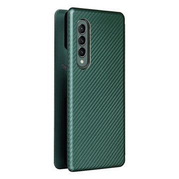 Wigento Handyhülle Für Samsung Galaxy Z Fold4 5G Carbon Kunstleder Handy Tasche Hülle Etuis Grün