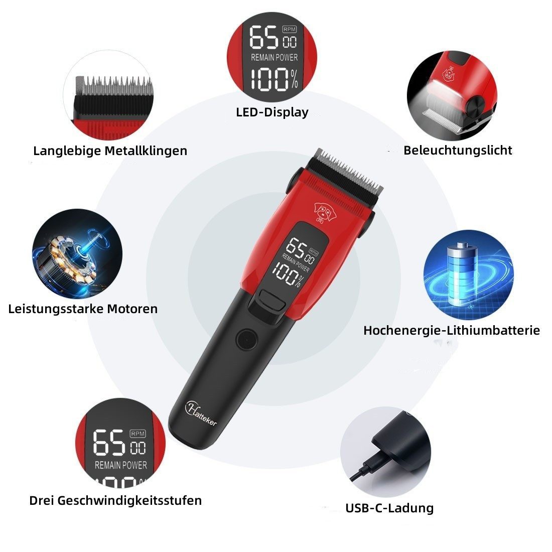 Scttomon Hundeschermaschine HT-612, Tierhaarschneidemaschine, 3-stufiges geräuscharmes Hundefrisierset mit Schere