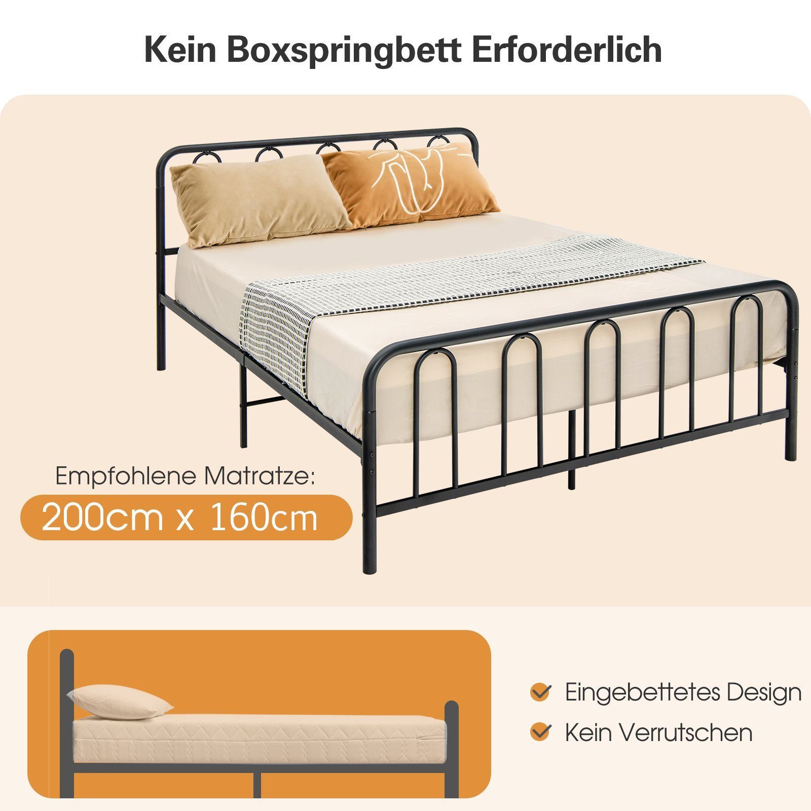 COSTWAY Bettgestell Metallbett, mit Stauraum für 200x160cm Matratze (ohne Matratze)
