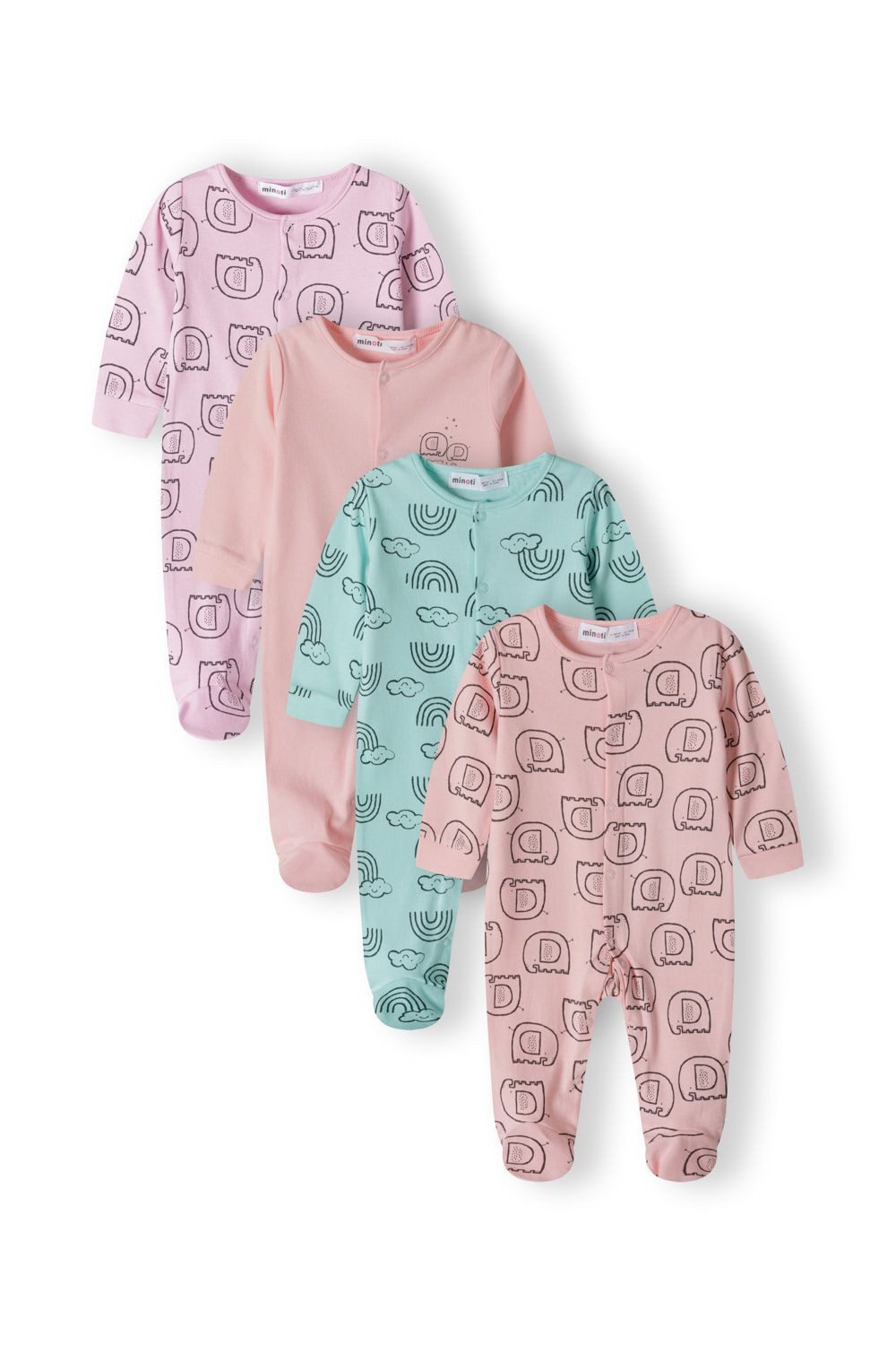 Schlafoverall Strampler mit Reißfverschluss im 4-er Pack (0-24m)