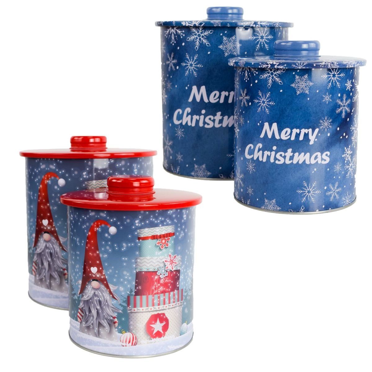 Vorratsdose Dosen Aufdruck, weihnachtlichem Keksdosen mit Motiv Metall, mit 2er-Set mit Griff Weihnachtsmann