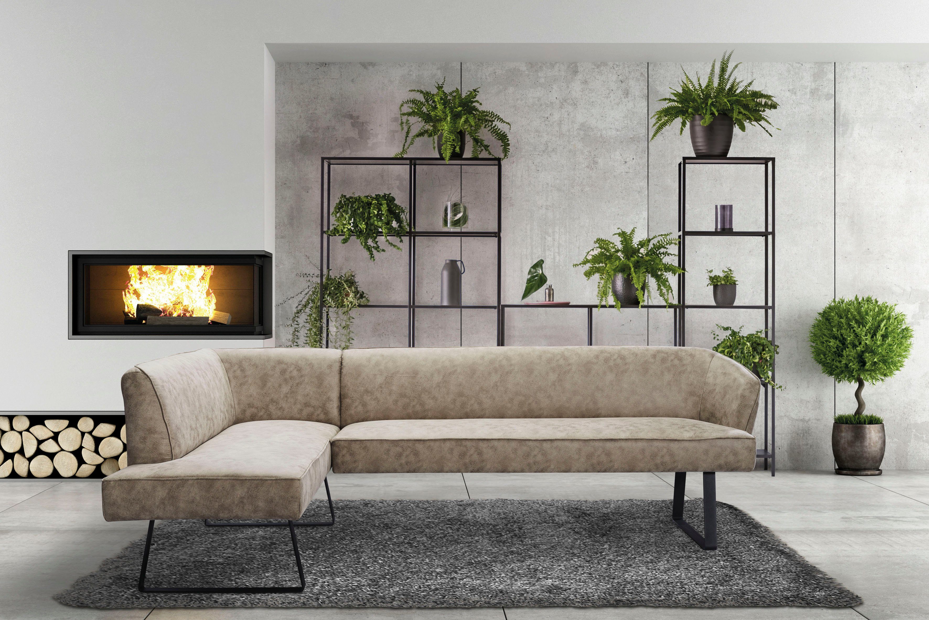 exxpo - sofa fashion Eckbank Americano, mit Keder und Metallfüßen, Bezug in verschiedenen Qualitäten