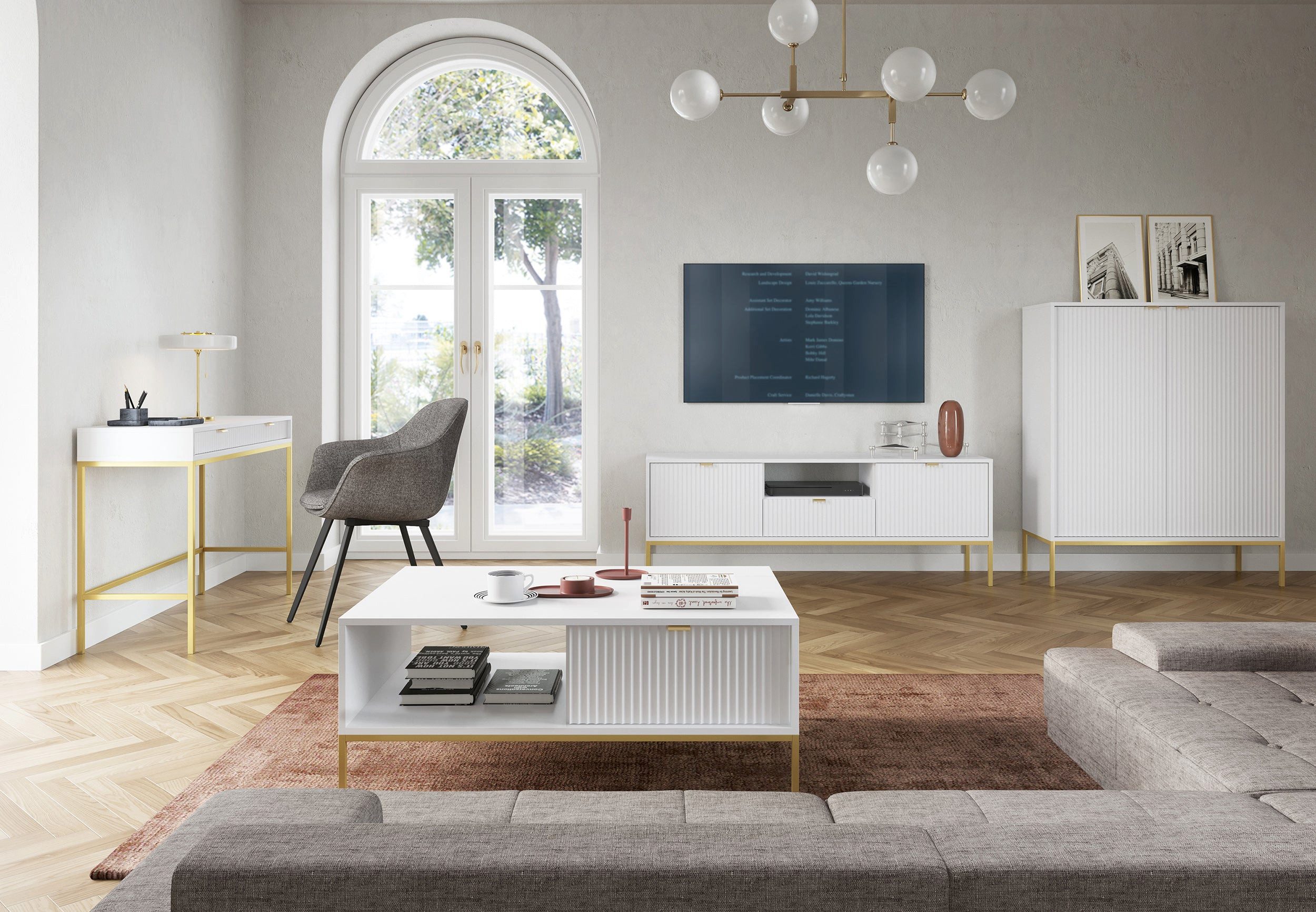 Selsey Schminktisch VELLORE, mit 2 Schubladen, goldenem Gestell, 104 cm