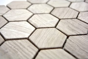 Mosani Mosaikfliesen Marmor Mosaik Fliese Naturstein hellgrau creme Streifen Wand Boden