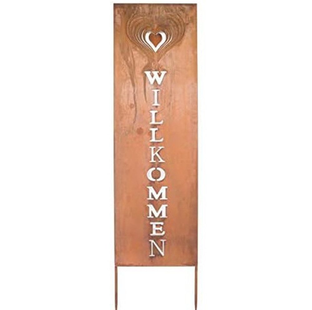 K&L Wall Art Gartenstecker Edelrost Gartenschild Willkommen Metallschild (Schriftzug, 3D Herzen) Vintage Rostspieß – Bild 2 von 5