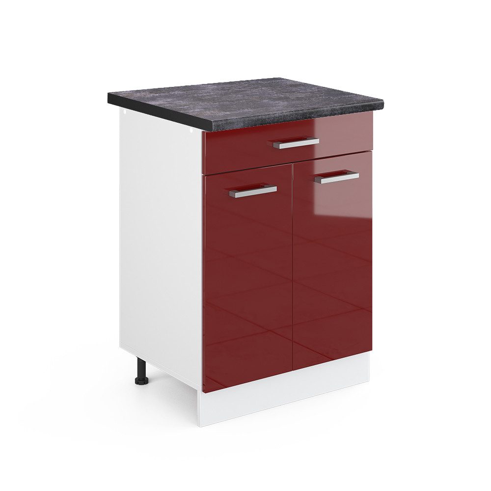 Vicco Unterschrank R-Line, Rot Hochglanz/Weiß, 60 cm mit Schublade, AP Anthrazit (1-St)
