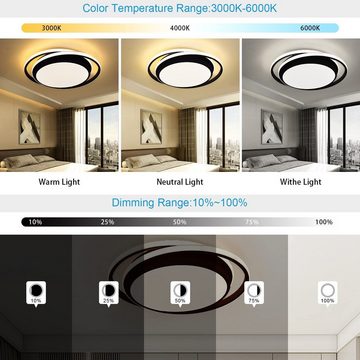 JDONG LED Deckenleuchte Kompatibel mit Alexa Google Home 36W 40CM, LED fest integriert, Tageslichtweiß, Kaltweiß, Warmweiß, Neutralweiß, Schwarz Runde Deckenlampe Dimmbar mit Fernbedienung