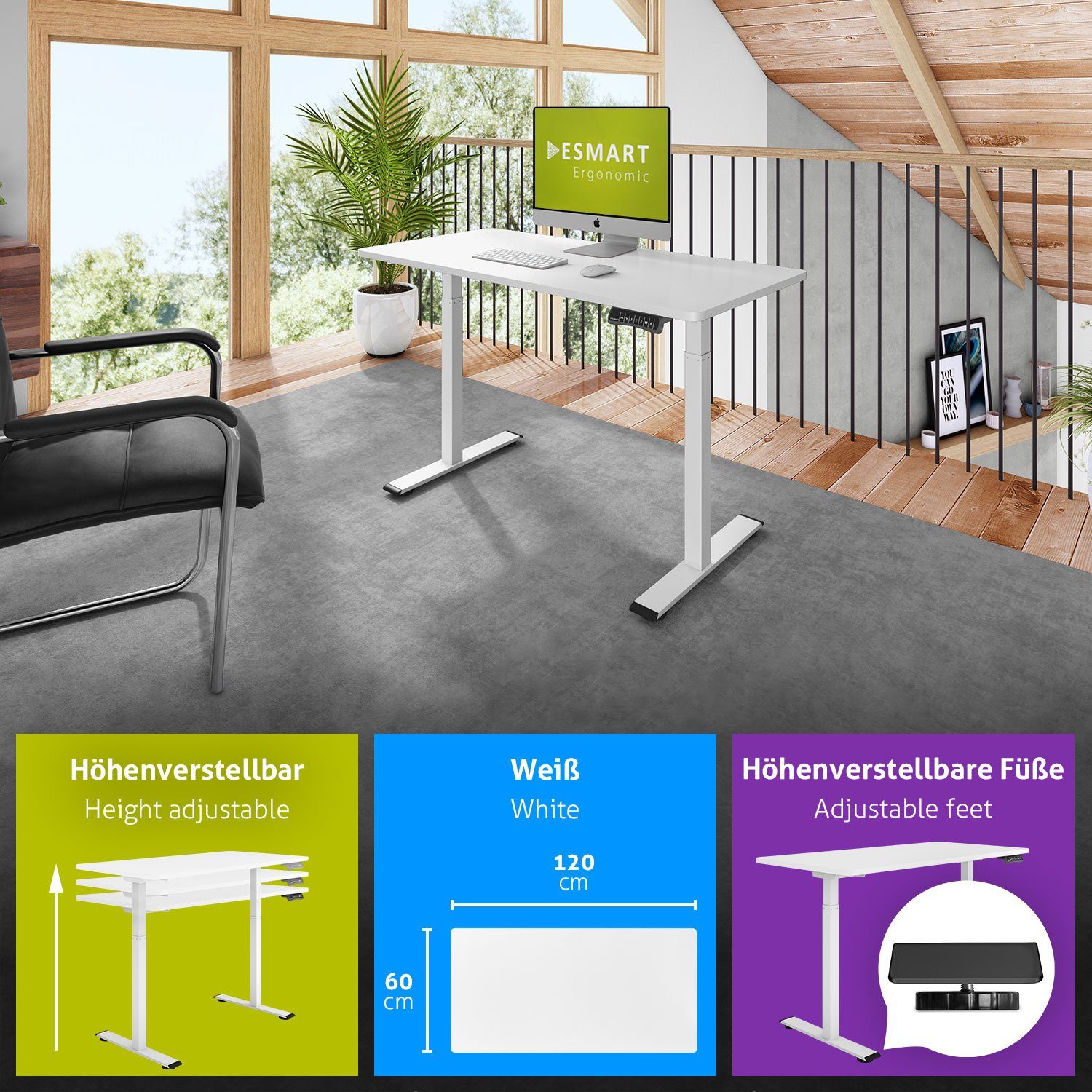 ESMART Schreibtisch ESMART Germany, Höhe: 73,5 - 122,5 cm
