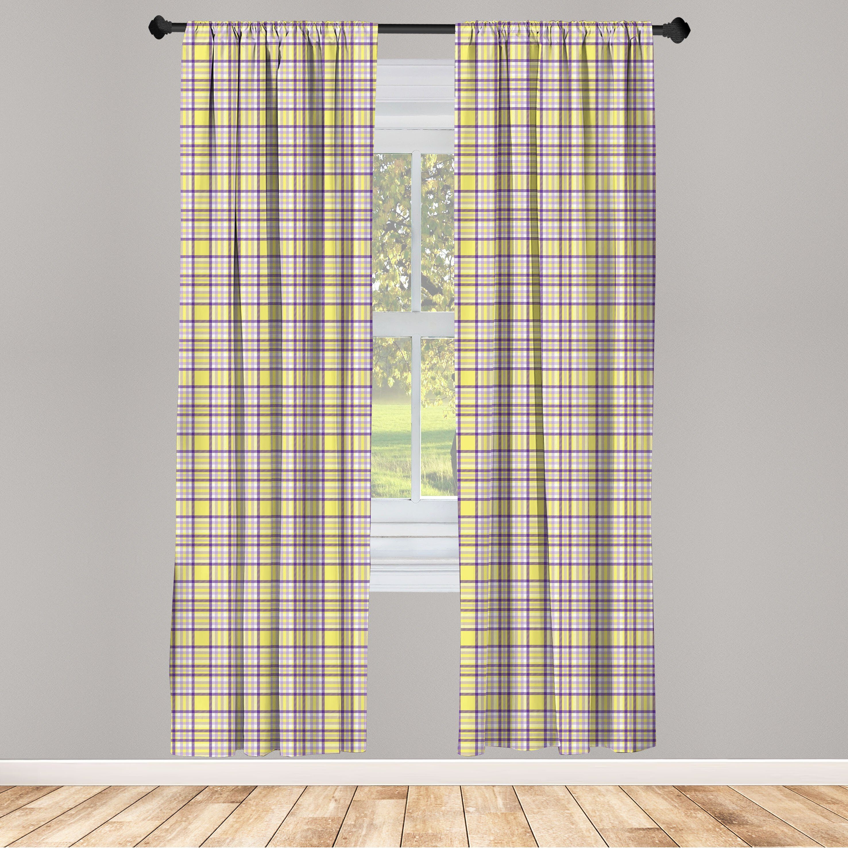 Gardine Vorhang für Wohnzimmer Schlafzimmer Dekor, Abakuhaus, Microfaser, Schottenkaro Geometrisches Gingham-Muster