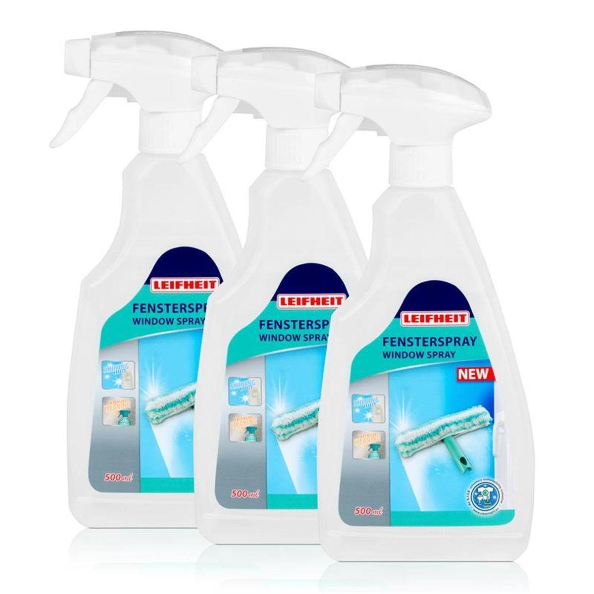 Leifheit Fensterspray 500ml - Für die streifenfreie Reinigung (3er Pac Glasreiniger
