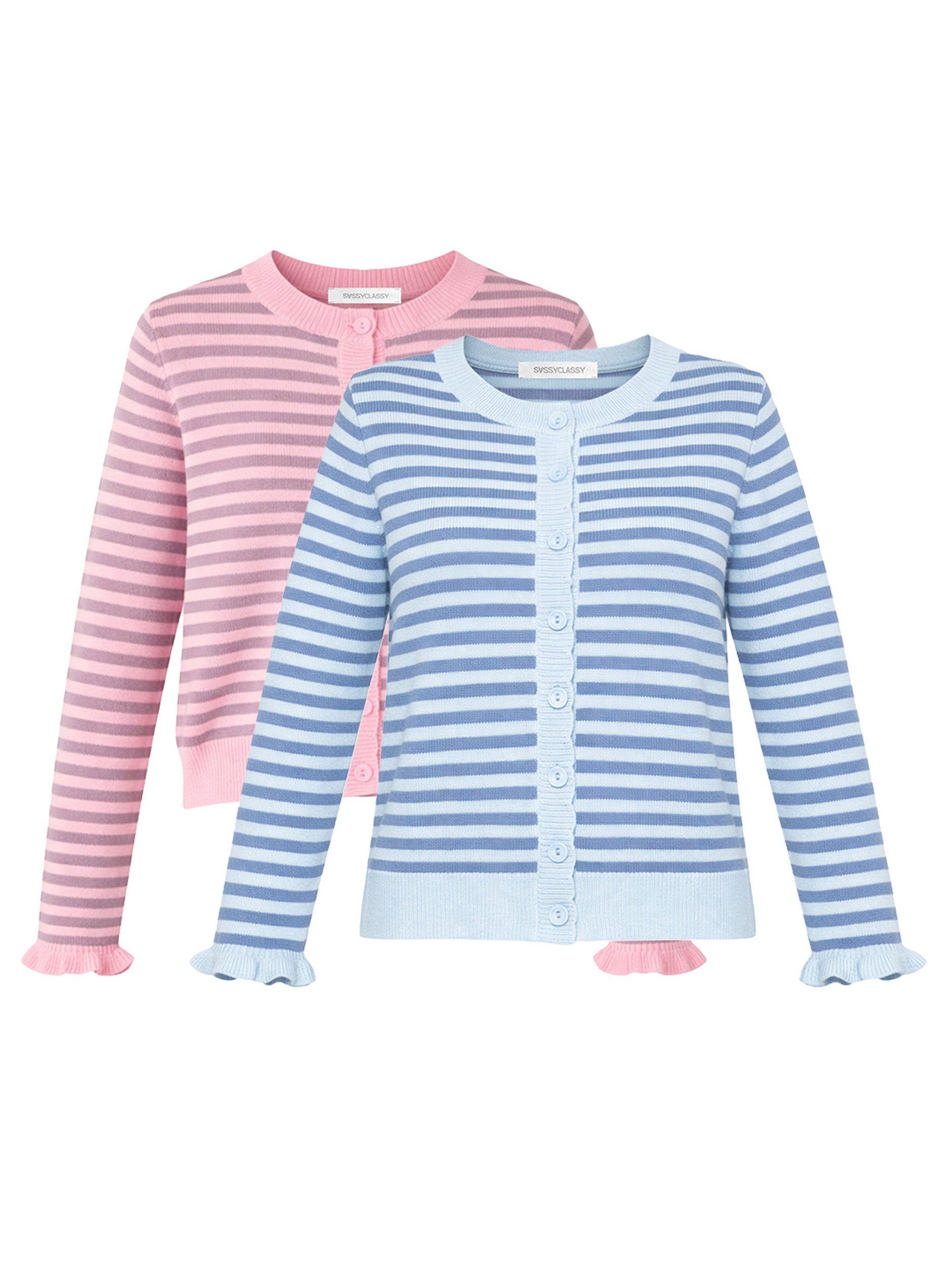 Cardigan Gestreifte Strickjacke mit Volants Set für Damen