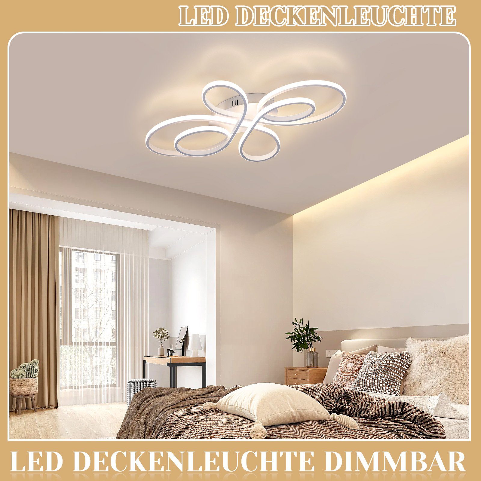 Nettlife LED Deckenleuchte Modern Schwarz Dimmbar Wohnzimmer 65W 40/66/80/100CM deckenlampe, LED fest integriert, Kaltweiß, Warmweiß, Neutralweiß, Schlafzimmer, – Bild 5 von 5