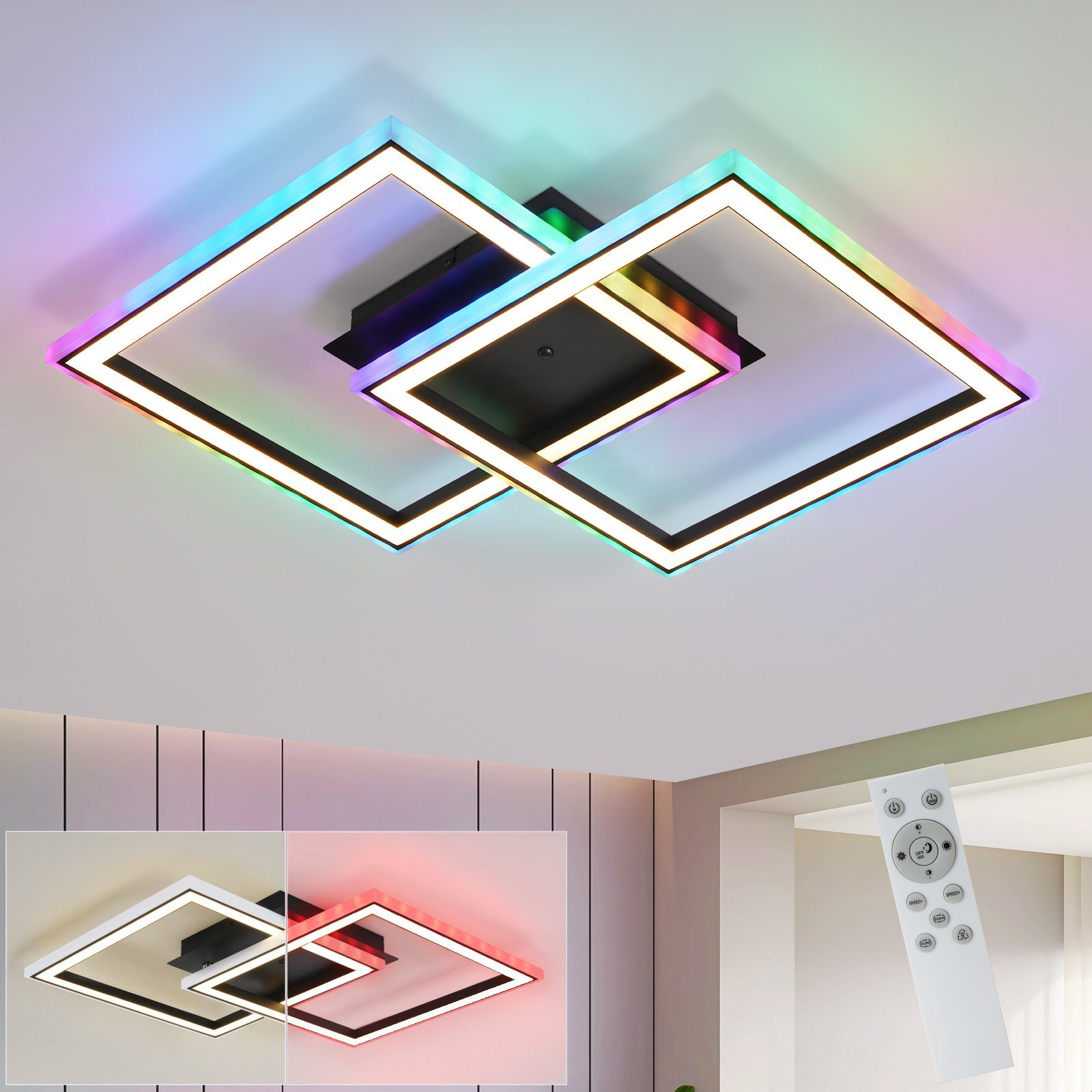 für RGB integriert, mit Wohnzimmer fest LED 35W Deckenleuchte Schwarz Schlafzimmer Dimmbar Deckenlampe Deckenbeleuchtung, Fernbedienung Nettlife Flur Farbwechsel, Küche LED