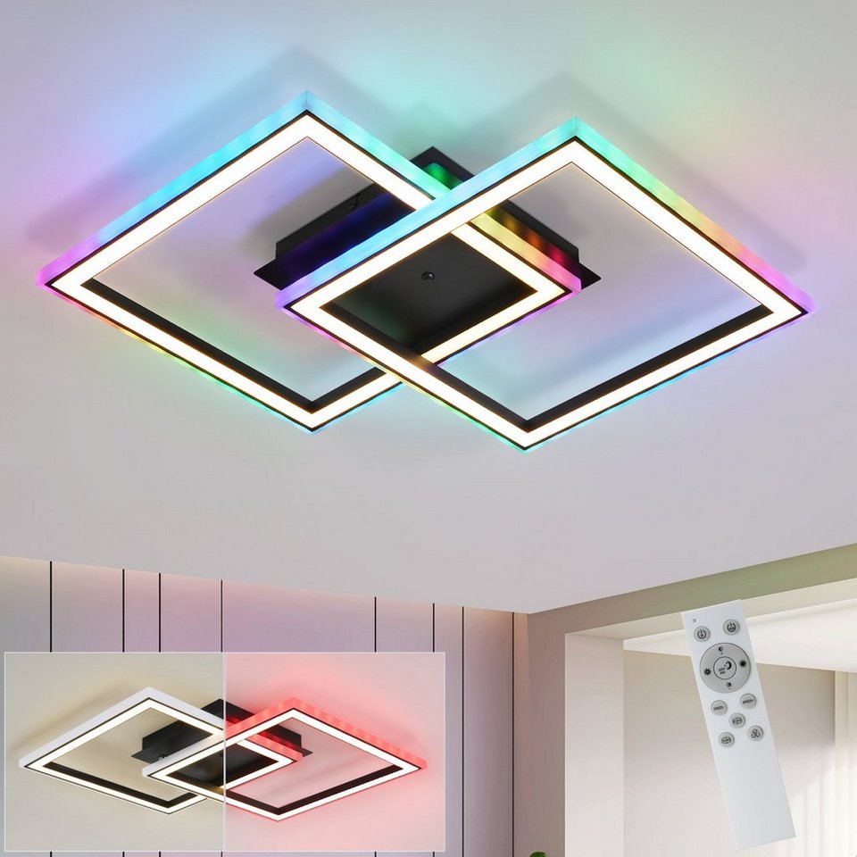 Nettlife LED Deckenleuchte Schlafzimmer Deckenlampe Dimmbar mit  Fernbedienung Deckenbeleuchtung, RGB Farbwechsel, LED fest integriert, für  Wohnzimmer Küche Flur 35W