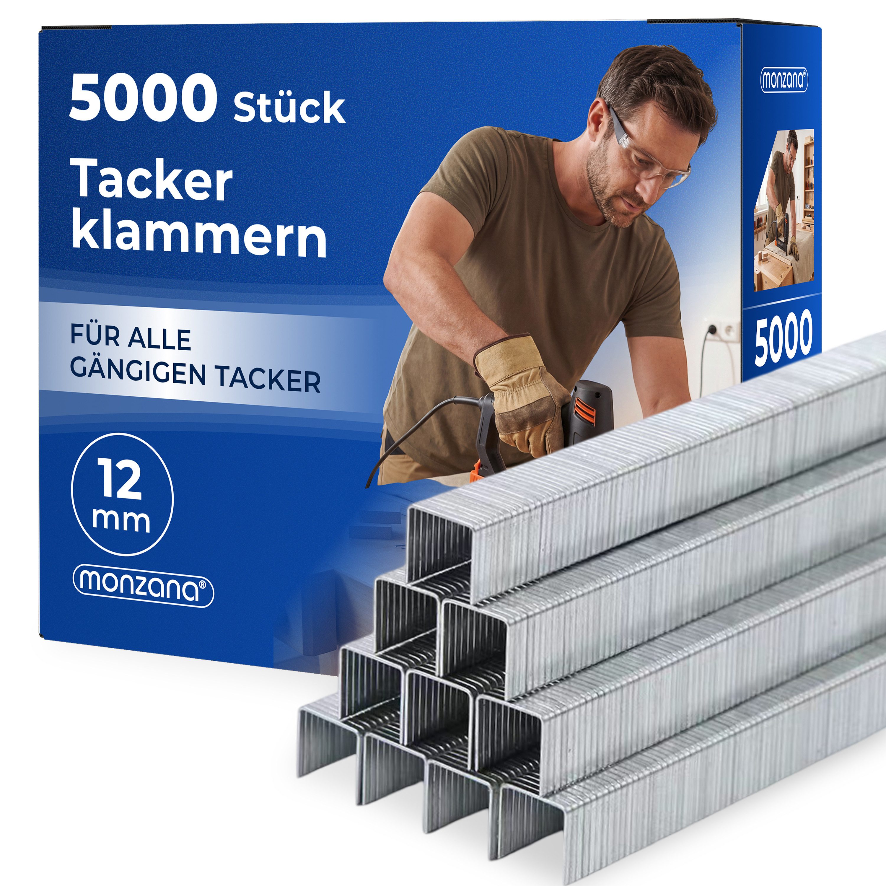 monzana Handtacker, Druckluft - Tackerklammern 5000 Stück 12mm Heftklammern verzinkt