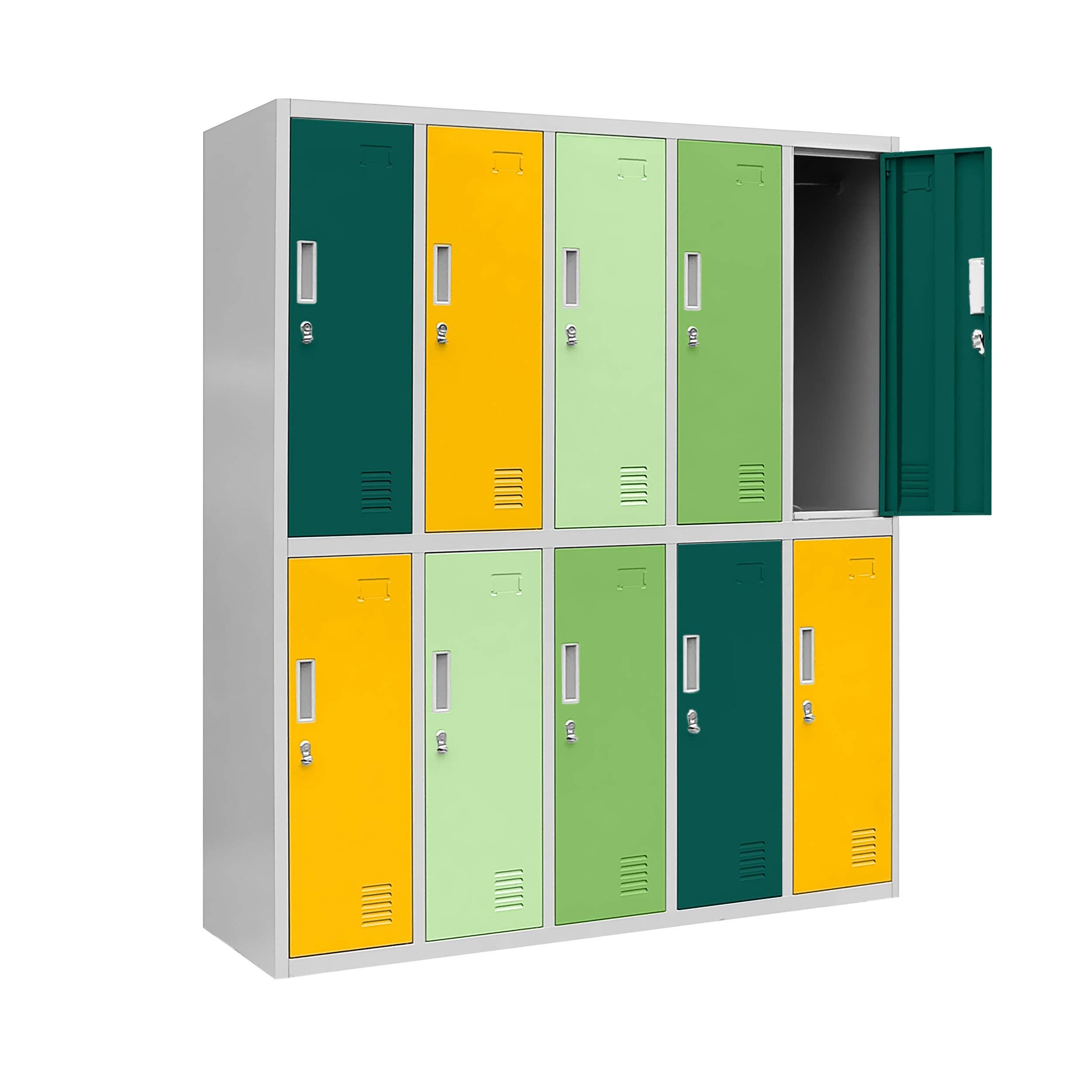 Jan Nowak Mehrzweckschrank Metall Schulspind 136 cm BARTUS 10 Fächer abschließbar 150 cm (Spind Kindergartenspind Umkleide Sportverein Flur Kinder, 0,6 mm 150 x 136 x 45 cm Wandmontage Zylinderschloss 30 kg 66 kg) Lüftungsschlitze Namensschildhalter Kleiderstange Ablage 5 Farben