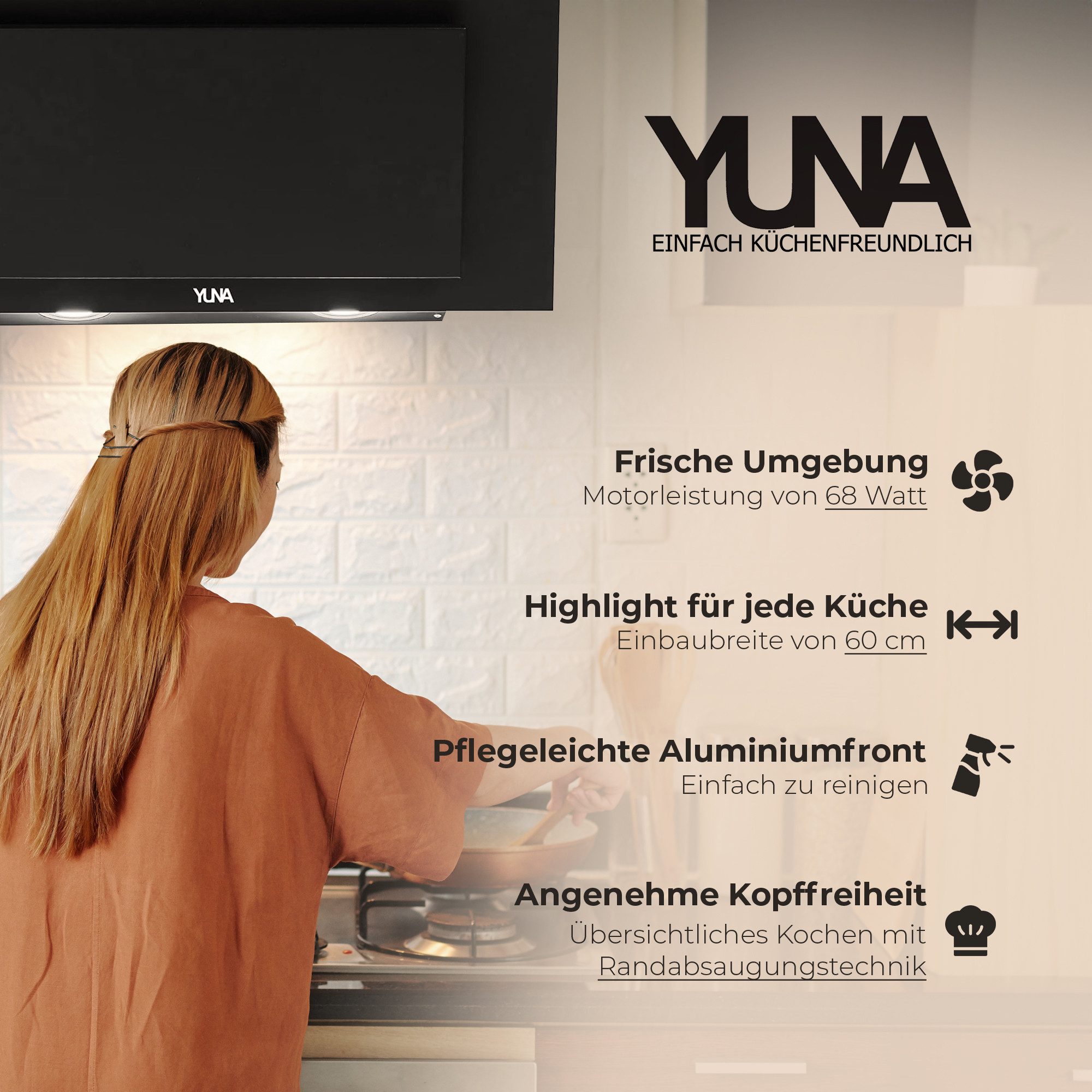 YUNA Kopffreihaube YUNA Dunstabzugshaube Schräghaube Siva 1360Y, 60cm Einbaubreite YUNA Dunstabzugshaube Schräghaube Siva 1360Y, 60cm Einbaubreite, 60 cm breit, LED-Beleuchtung, Ab- & Umluft, ausziehbarer Teleskopkamin