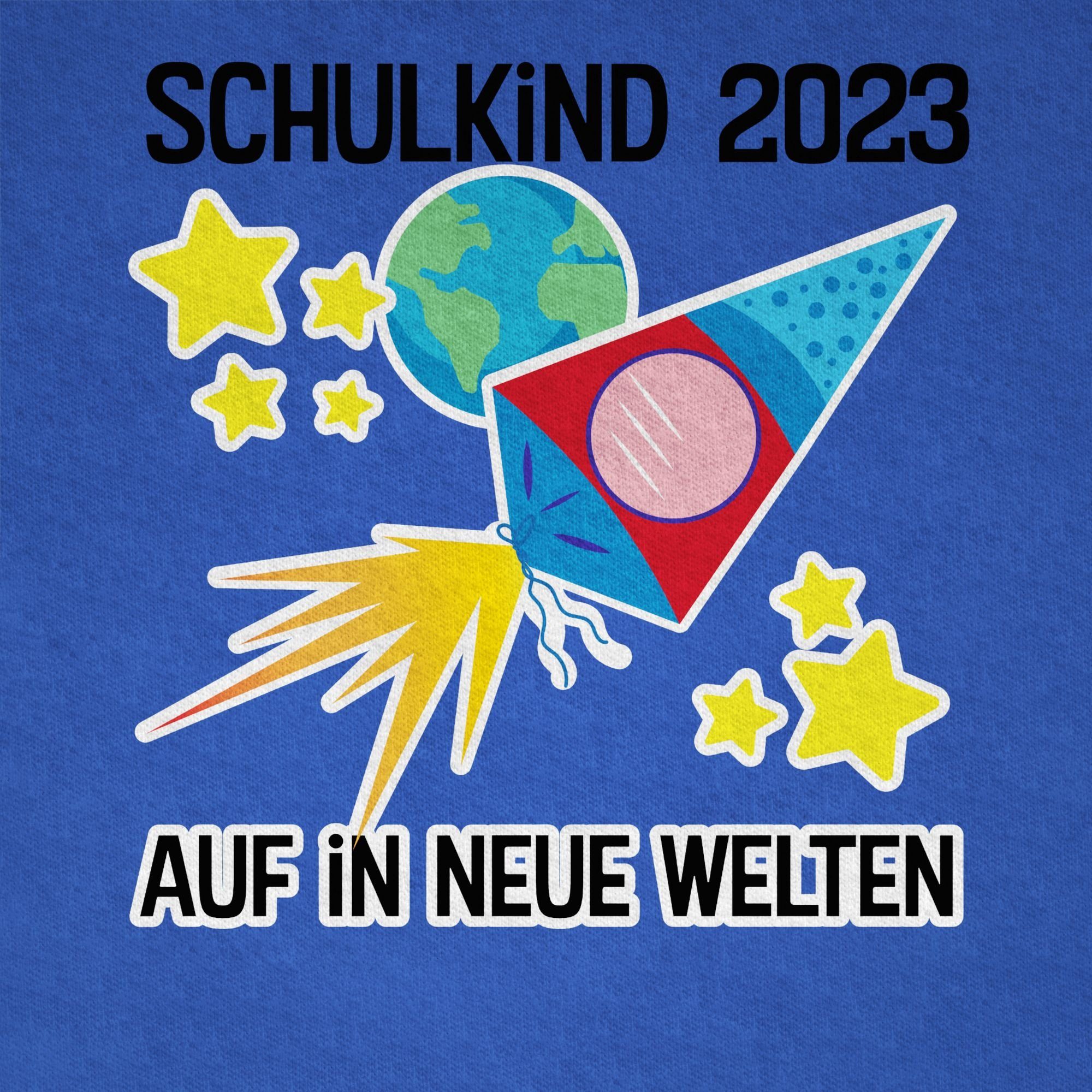 Einschulung neue Schulkind T-Shirt 01 2023 Geschenke Junge Schulanfang Welten in Auf Shirtracer Royalblau