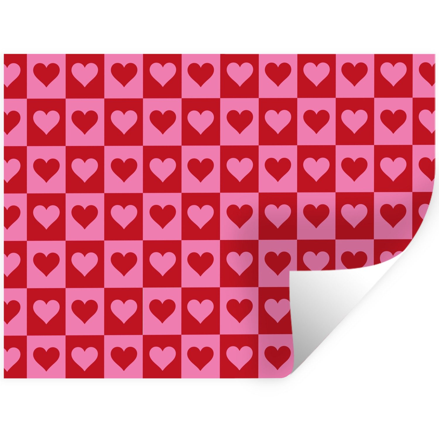 MuchoWow Wandsticker Rot - Rosa - Schachbrett - Valentinstag (1 St), Wanddeko, Aufkleber, Wandtattoo, 120x90 cm