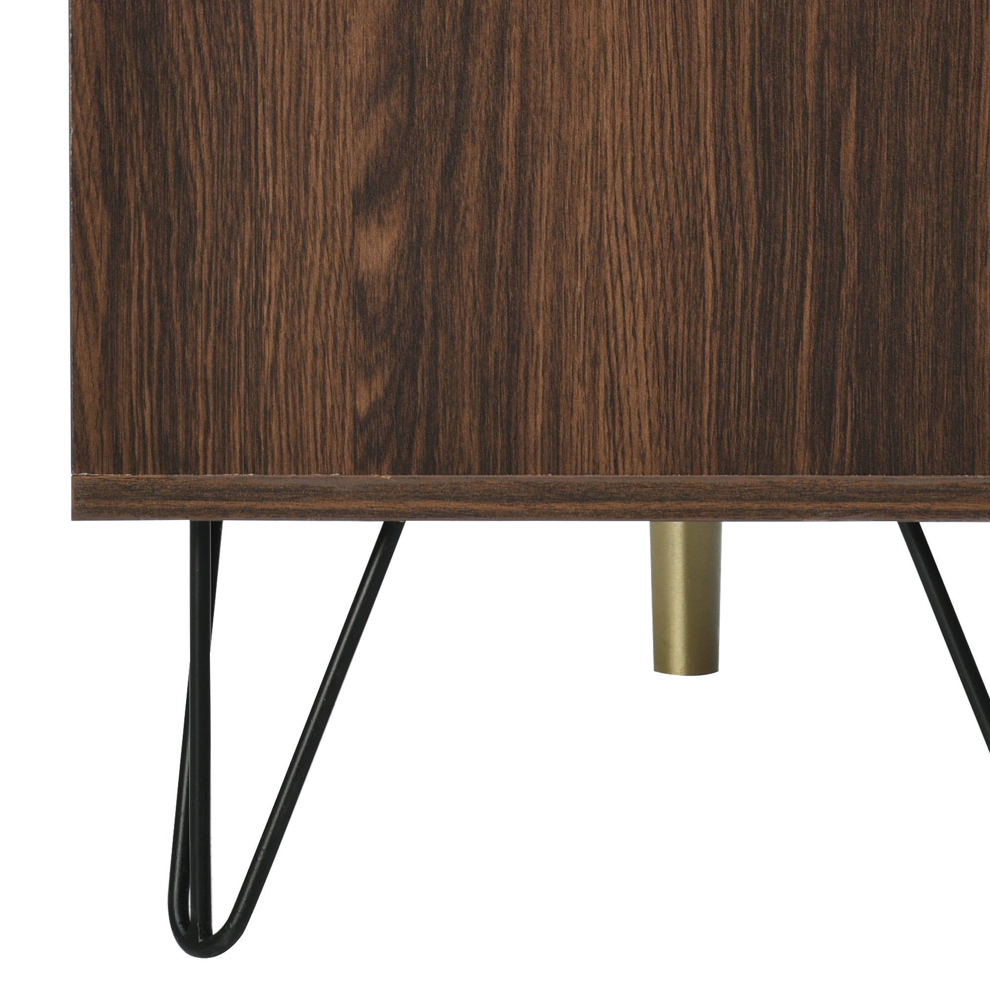 Sideboard (Kommode mit 3 Türen und goldenen Metallgriffe), Fischgrätenmuster Design, Highboard Holz, Breite 120 cm