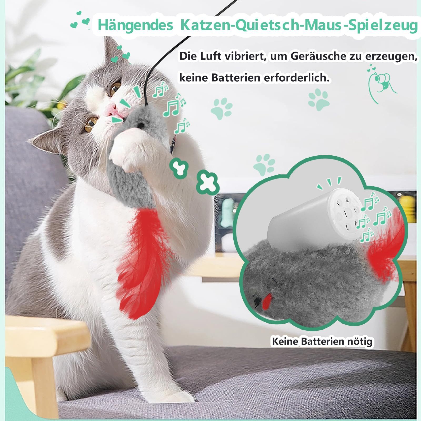 FOUORTUNATE-BEE Tier-Beschäftigungsspielzeug 2 Stück Katzenspielzeug Selbstbeschäftigung Hängende Türrahmen, interaktives Katzenspielzeug Maus mit Federschwanz