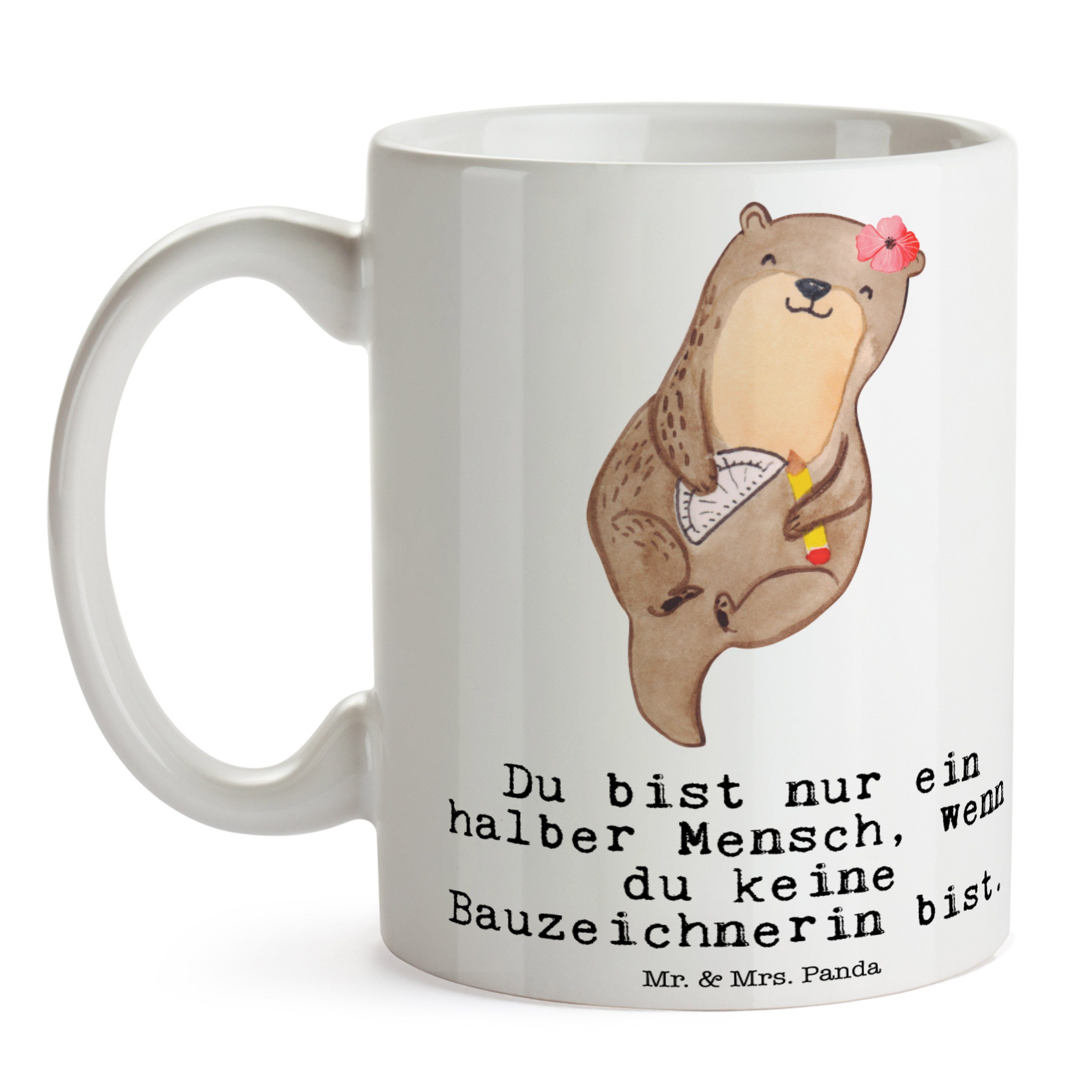 Panda & Herz - Keramik Tasse Mrs. Weiß Geschenk, Tasse, Bauzeichnerin - mit Tasse Büro Sprüche, Mr.