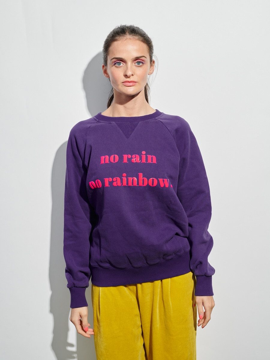another brand Sweatshirt No rain no rainbow mit hochwertigem Flockprint