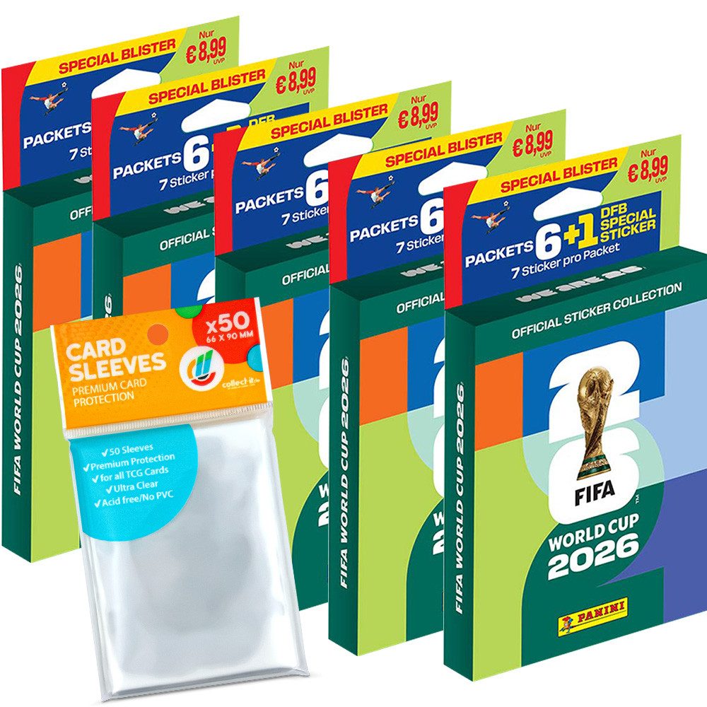 Panini Sammelkarte WM 2026 Sticker - 5 Eco-Blister #1 (6 Tüten) + Exkl. Collect-it Hüllen