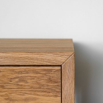 Woodek Design Nachttisch HUGO 30, Schwebendes Wandregal mit Schublade (Ablagetisch aus unbehandeltem Eichenholz, 1-St., Funktionaler Beistelltisch), Skandinavischer Wandschrank
