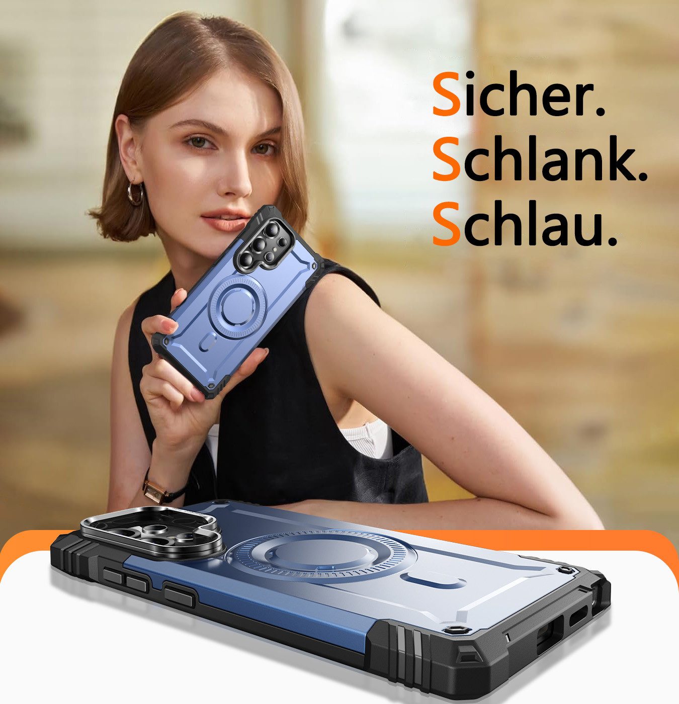 Vivitar Handyhülle Samsung Galaxy S24 Ultra Hülle (6,8 Zoll) mit integriertem 0–120, Kameraständer, MagSafe-kompatibler Magnetring, robuste Schutzhülle